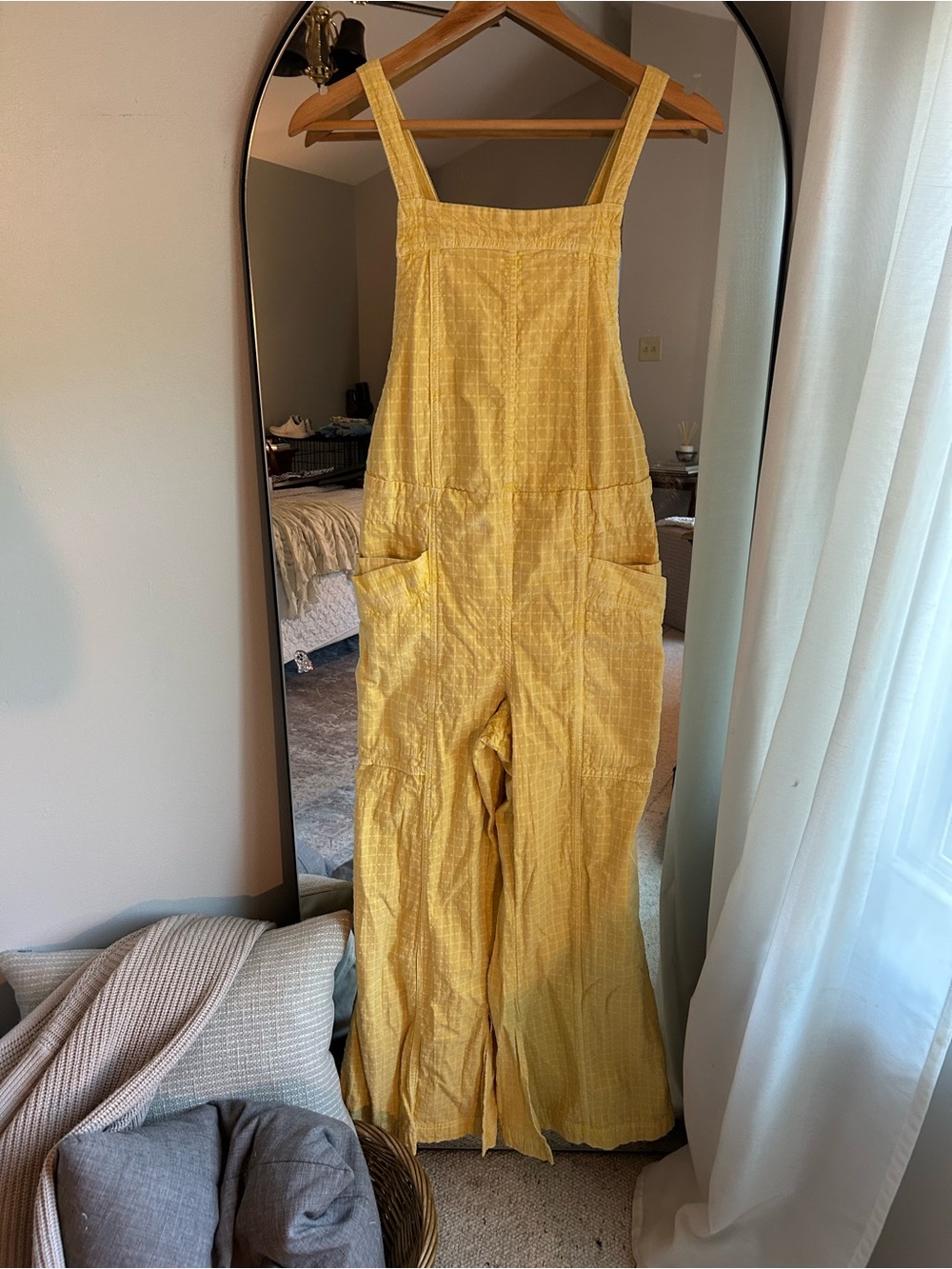 Free People Yellow Textured Cotton Overalls - Wide Leg Jumper